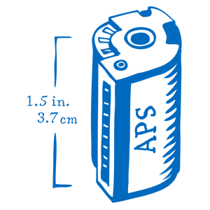 APS (Advanced Photo System) film was designed to always stay inside of its unique canister. If you see a half circle or an X on the base of the canister, the film is ready to be processed!