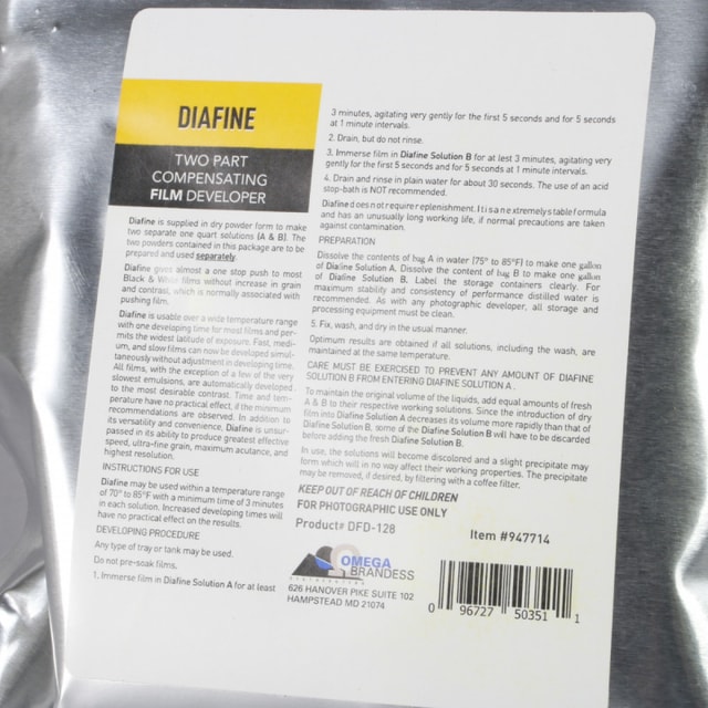 Diafine Black and White Compensating Film Developer - 1 Gallon